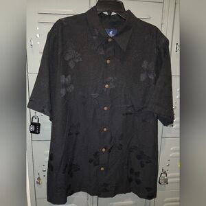 New Caribbean Joe Black Palm Tree Print Button-Up Short-Sleeve Shirt Size XL